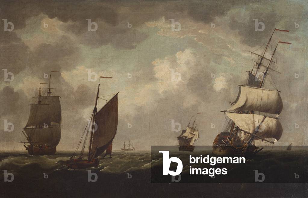 Immagine di Dipinto "Navi in mare" di English School, b/w