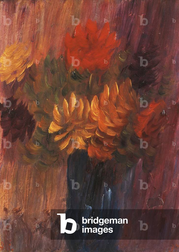 Grande natura morta: Dalia rossa e gialla; Grosses Stilleben: Rote und Gelbe Dahlien, 1937 (olio su tavola)