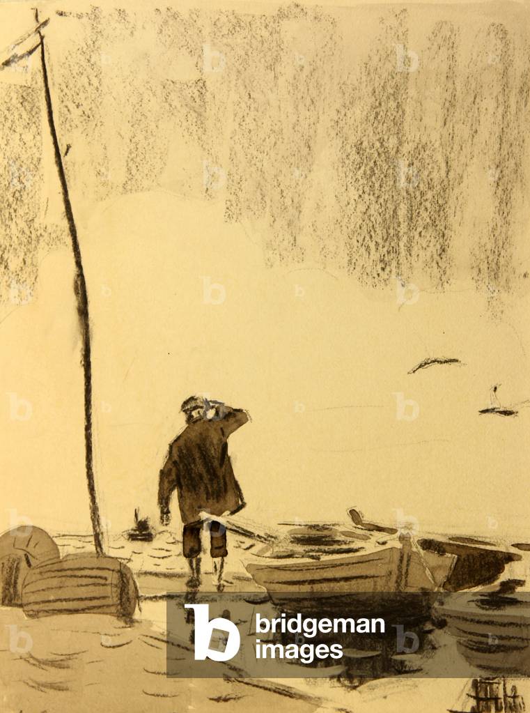 Bild von Zeichnung "Illustration aus Mallow von Maxim (Maksim) Gorky" 1952 von Marina Uspenskaya, b/w