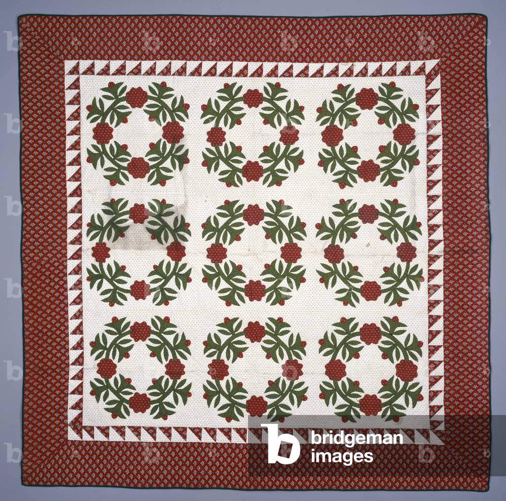 Bild von Textil & Mode "Steppdecke mit Applikation: „President's Wreath“ -Muster mit „Sawtooth“ -Innenbordüre"