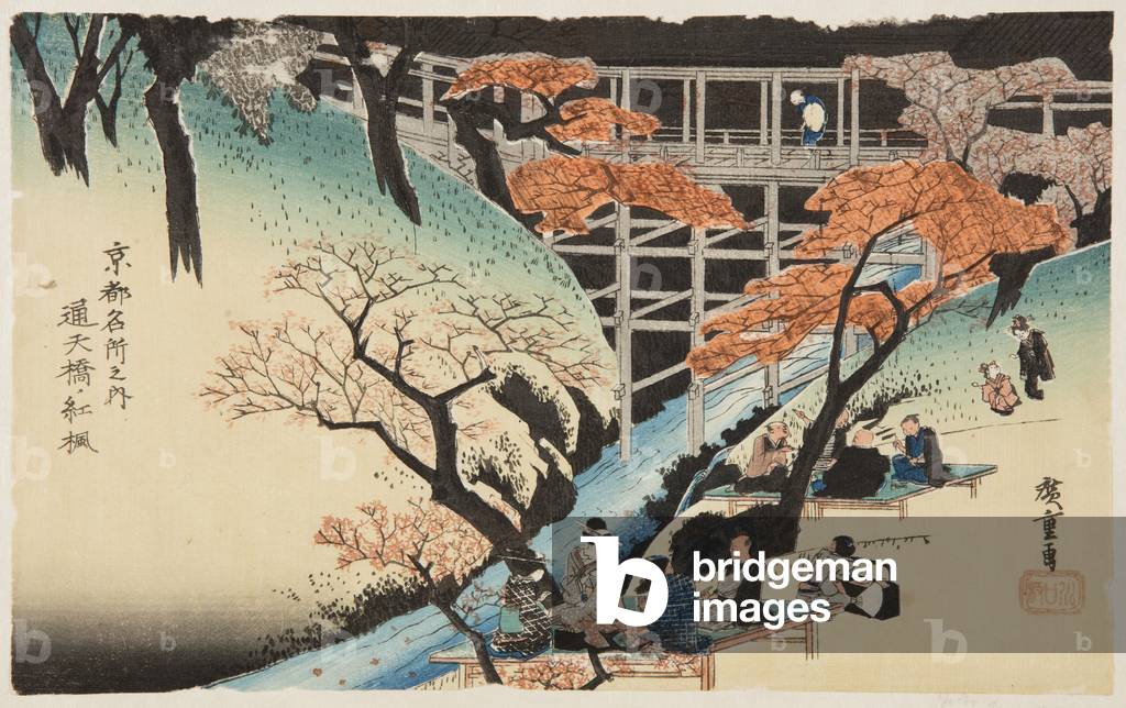 Red Ahornbäume an der Ts? tenky? Brücke (Ts? tenky? no momiji) (farbiger Holzschnitt-Druck)