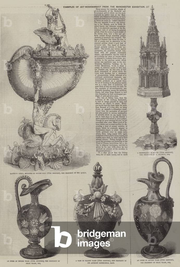 Exemples de travaux d'art de l'Exposition de Manchester (gravure) par English School