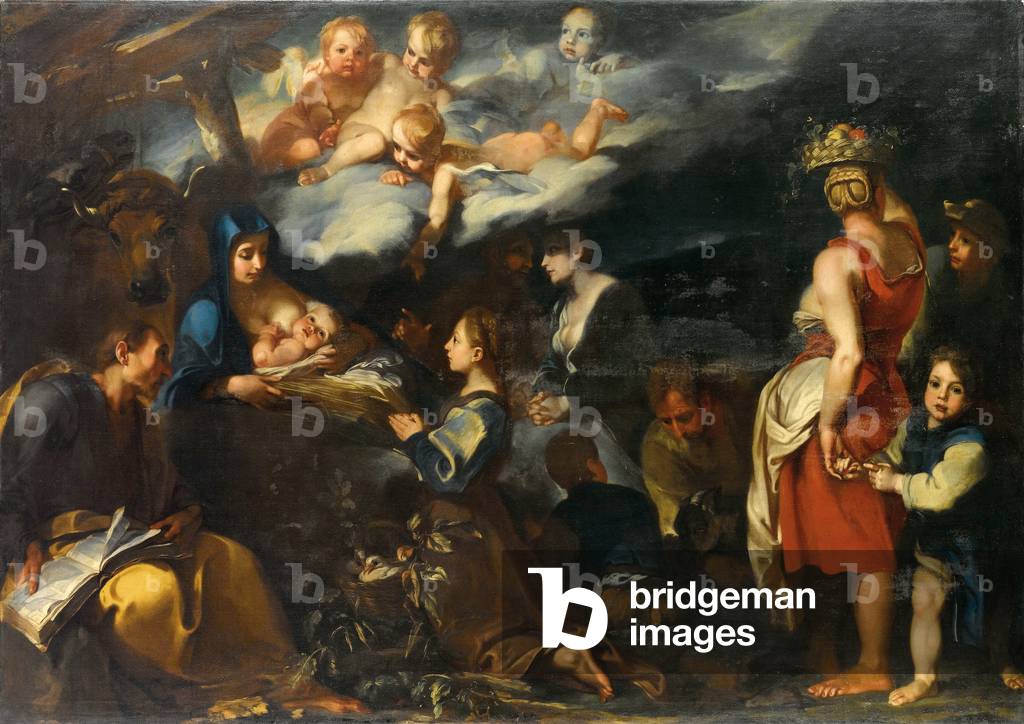 Bild von Gemälde "Anbetung des Kindes mit St. Lukas", c.1700 von Carlo Donelli