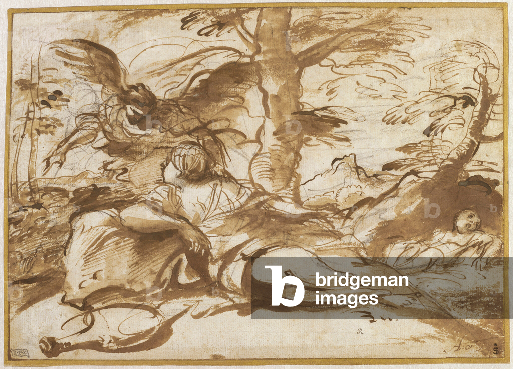 L'Angelo che appare ad Agar nel deserto (recto), 1660 circa (inchiostro e disegno)