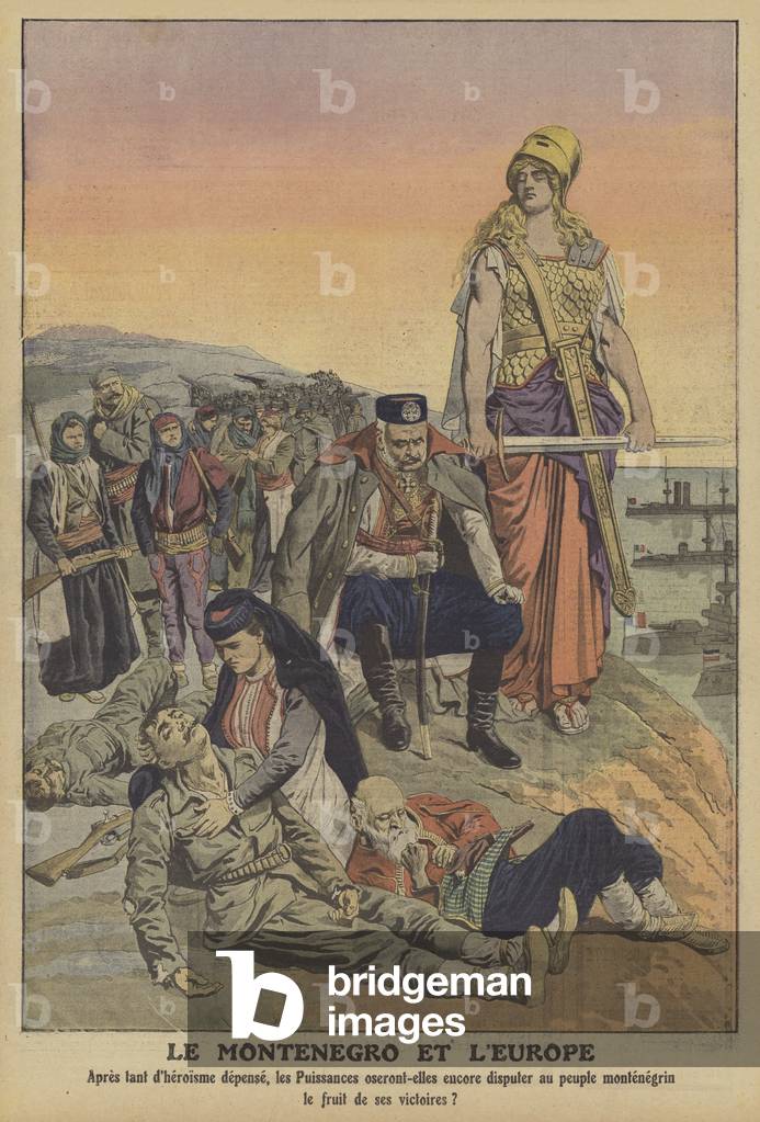 Montenegro and Europe (colour litho) by French Artist