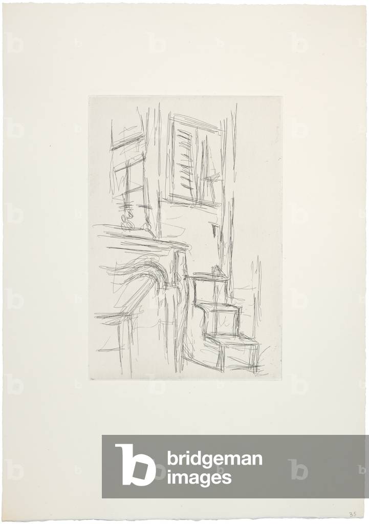 Bild von Gravur "Kaminecke mit Treppe", 1958-60 von Alberto Giacometti, b/w