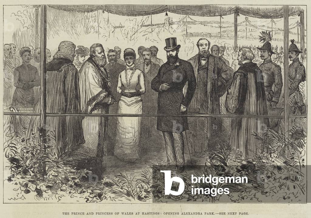 "il principe e la principessa del Galles a Hastings" 1882 di English School, b/w