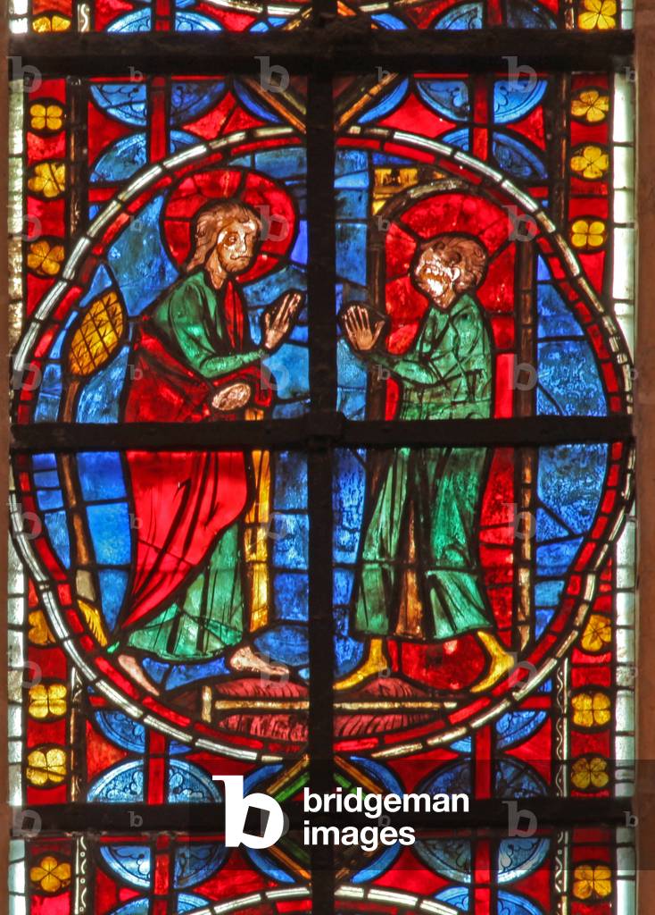 Window w210 depicting St James and the magician Hermogenes' apprentice Philetus (stained glass) by French Arti