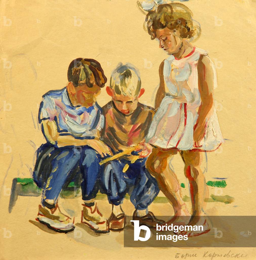 Kinder spielen, 1961 (öl auf papier)