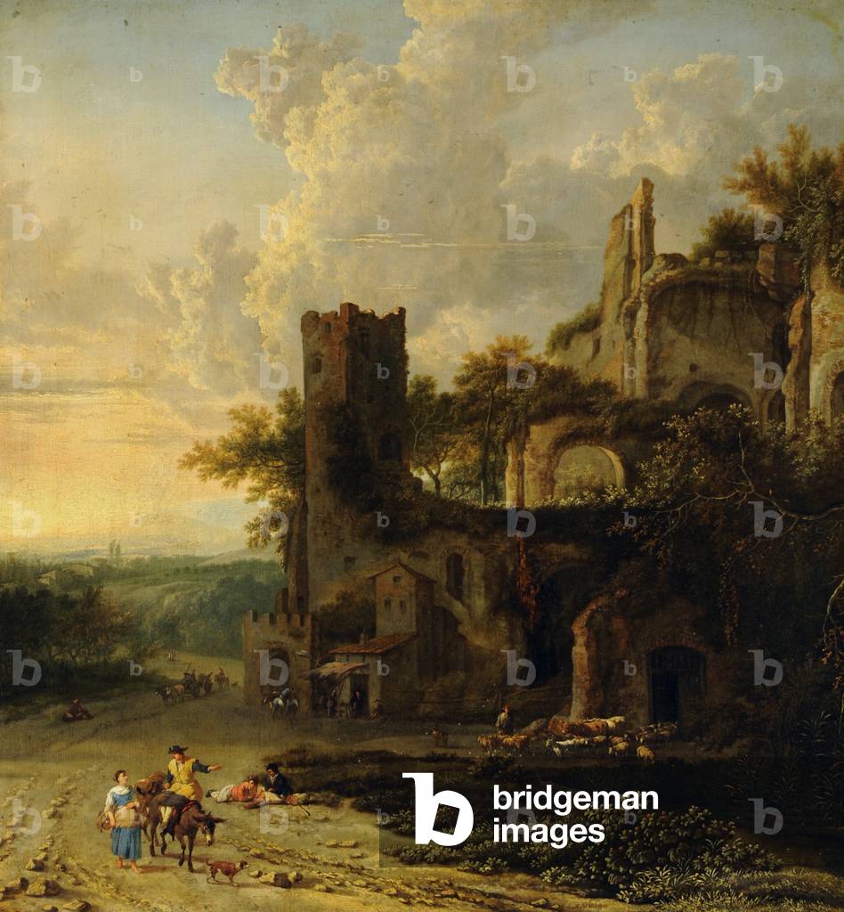 Immagine di Dipinto "un italiano paesaggio con contadini di un rovinato castello" di Adriaen Hendricksz Verboo