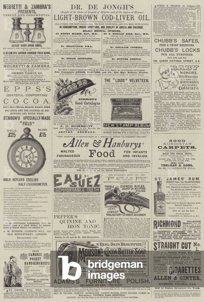 "Seite der Anzeigen (Gravur)" 1886 von English School, b/w