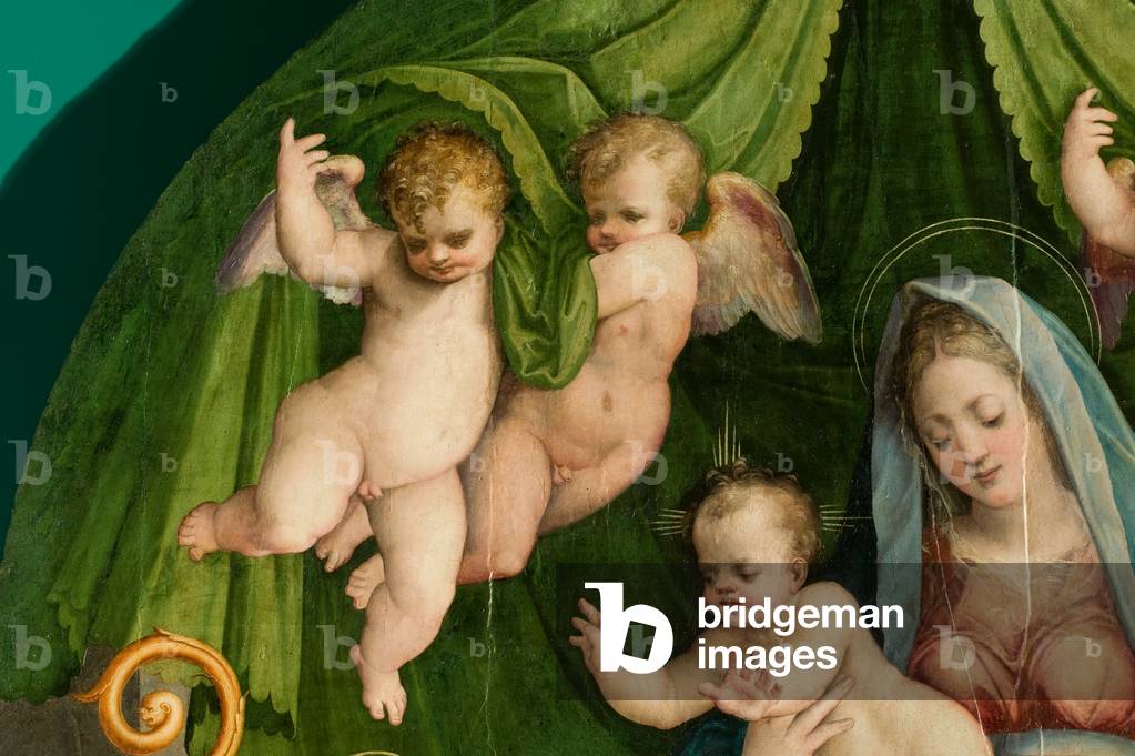 Image of Madonna and Child Jesus enthroned between Saint Benedict and Saint