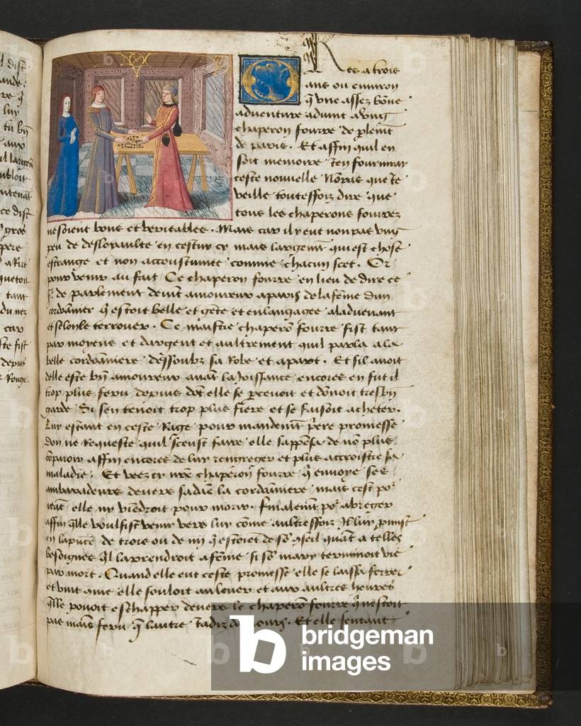 "MS Hunter 252 148r Seite von 'Cent Nouvelles Nouvelles", c.1461-62 von French School