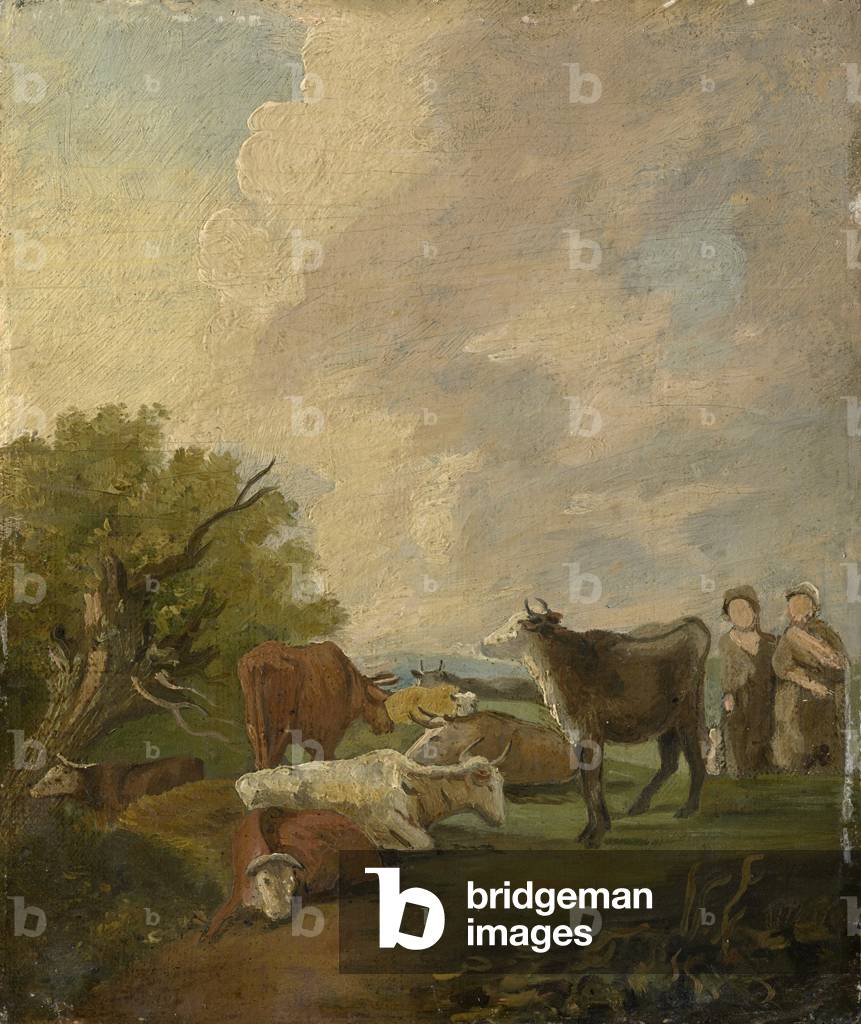 Bild von Gemälde "Figuren und Rinder in einer Landschaft (Öl auf Leinwand auf Platte montiert)" von Thomas Gai