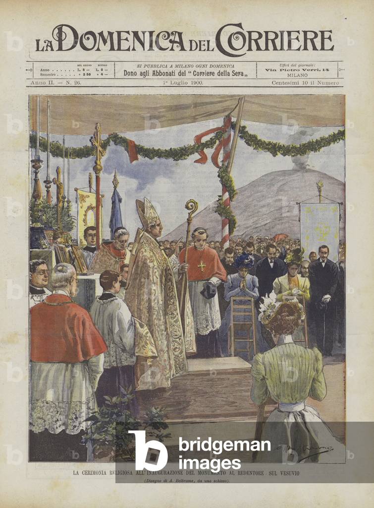 The Religious Ceremony At The Inauguration Of The Monument To The Redeemer On Vesuvius (colour litho) by Achil
