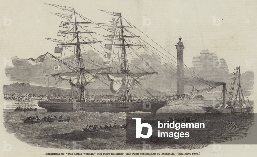 "Partenza di «The Lizzie Webber»" 1852 di English School, b/w