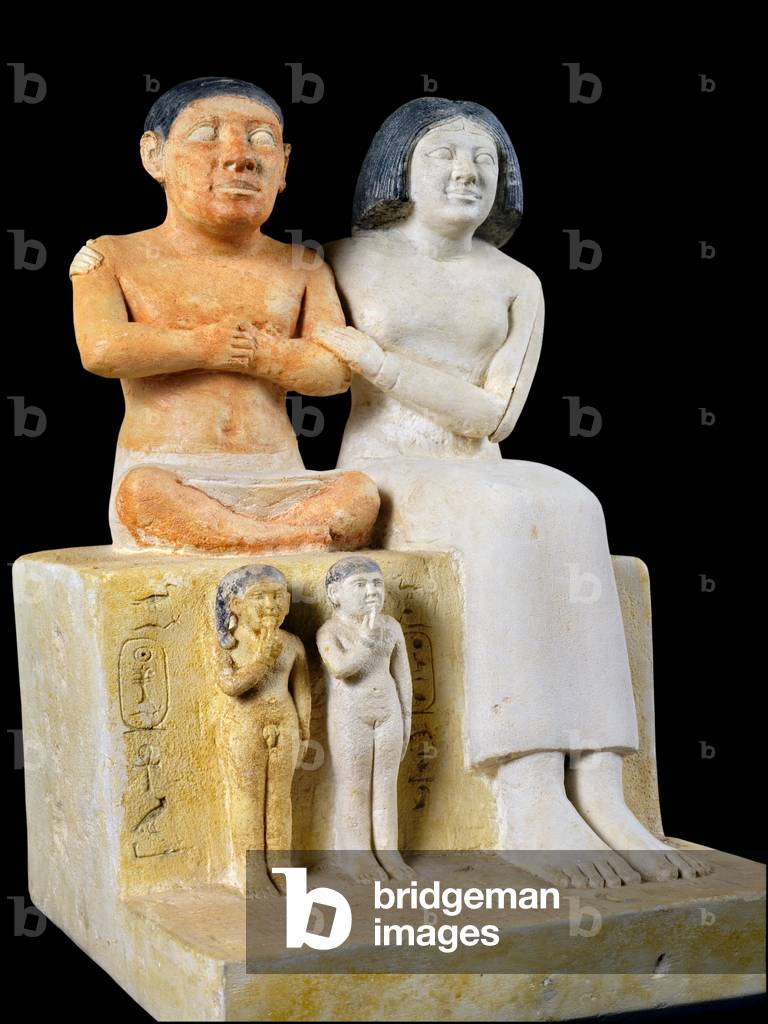 Der Zwerg Seneb und seine Familie, aus dem Grab von Seneb, Gizeh, Ende 5. bis Anfang 6. Dynastie (gemalt Kalks