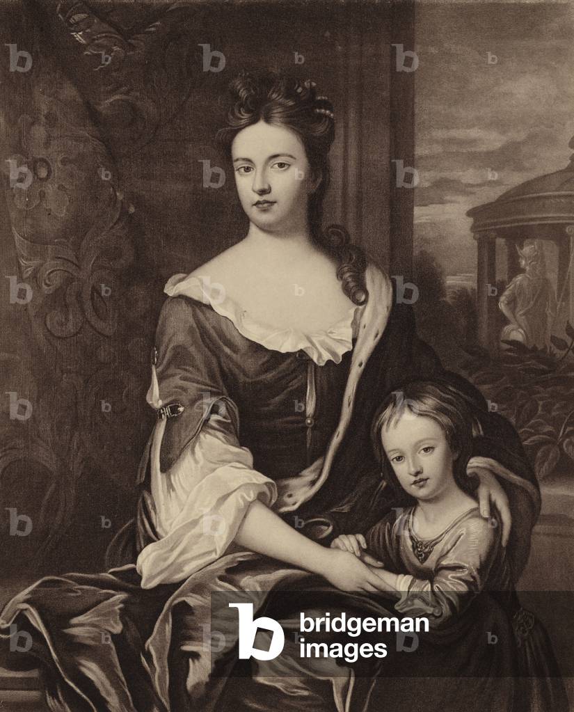 Immagine di Stampa "Regina Anna e suo figlio Guglielmo Duca di Gloucester (lito)" di Michael Dahl, b/w