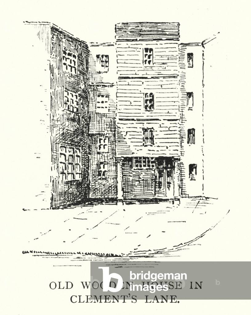 Bild von Druck "Altes Holzhaus in Clement's Lane (litho)" von English School
