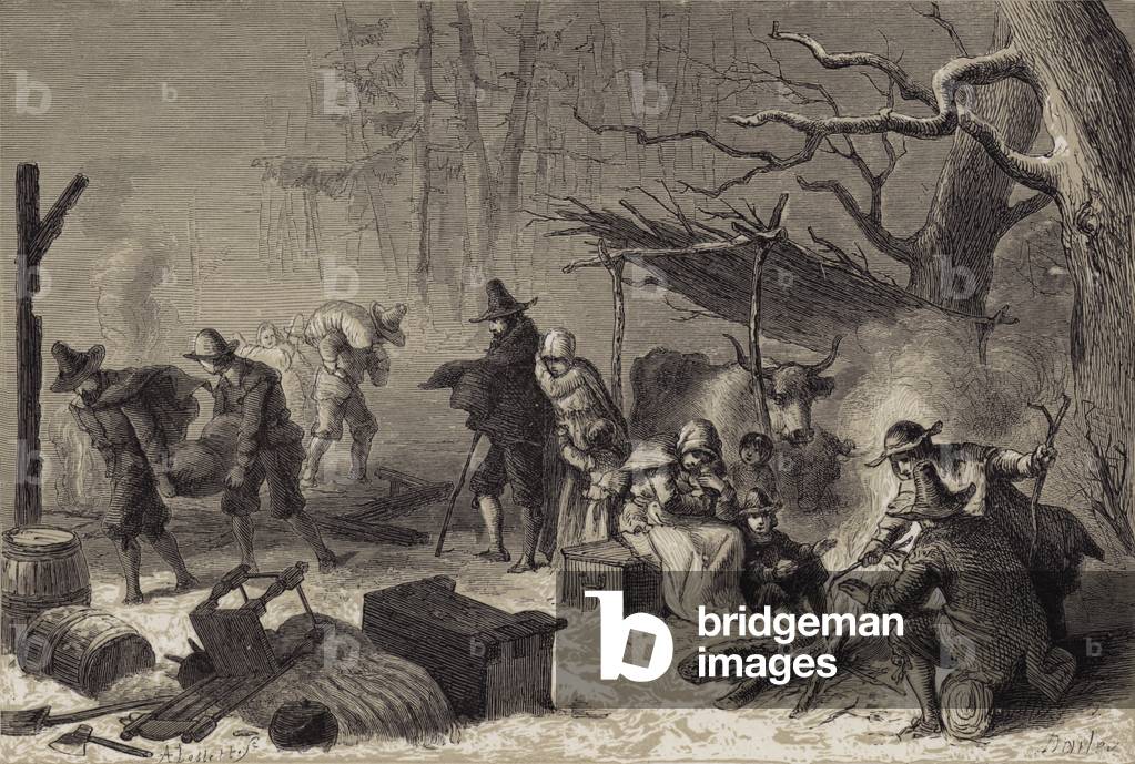 French Settlers in America (gravure) par Felix Octavius Carr Darley