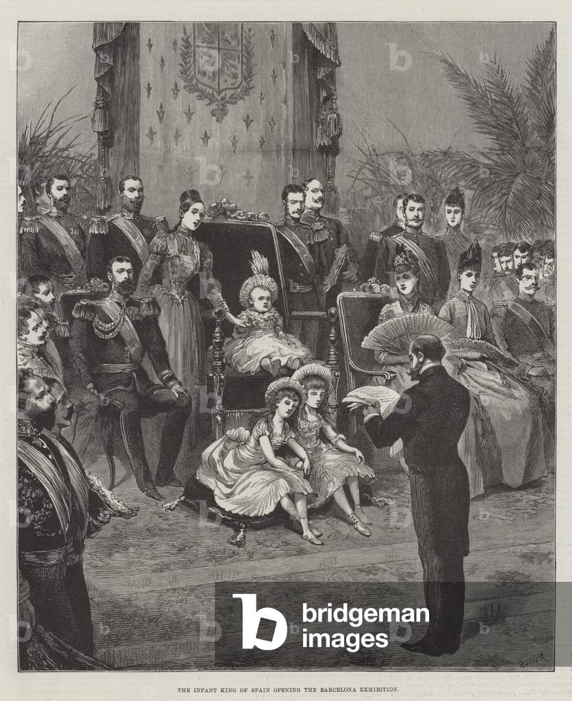 The Infant King of Spain opening the Barcelona Exhibition (engraving) by English Artist