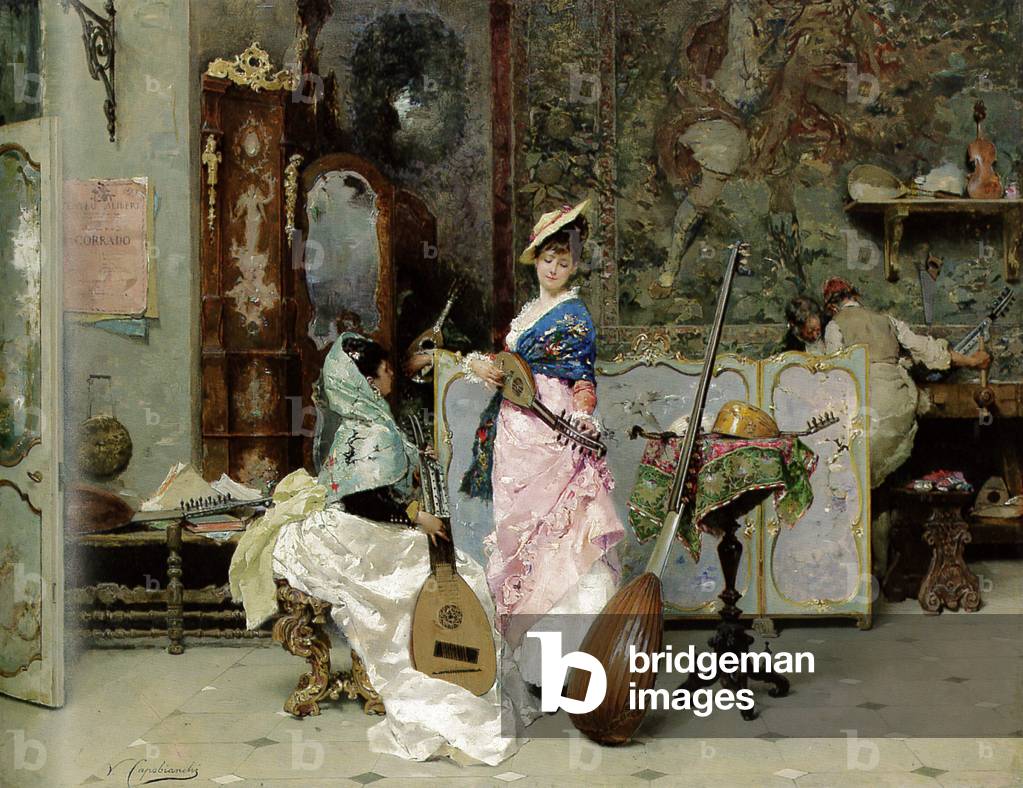 Bild von Gemälde "Der Mandolinenladen (Öl auf Platte)" von Vincenzo Capobianchi