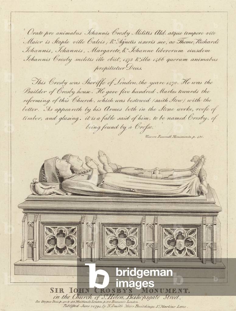 Sir John Crosby's Monument (engraving) by English Artist, b/w