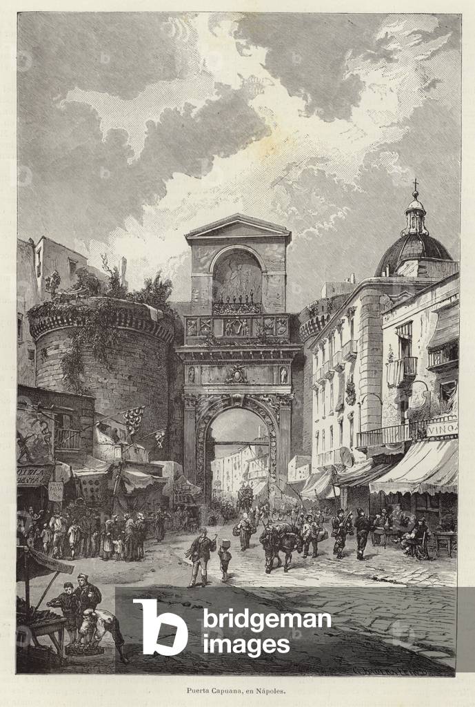 "Porta Capuana a Napoli (incisione)" di Gustave Bauernfeind