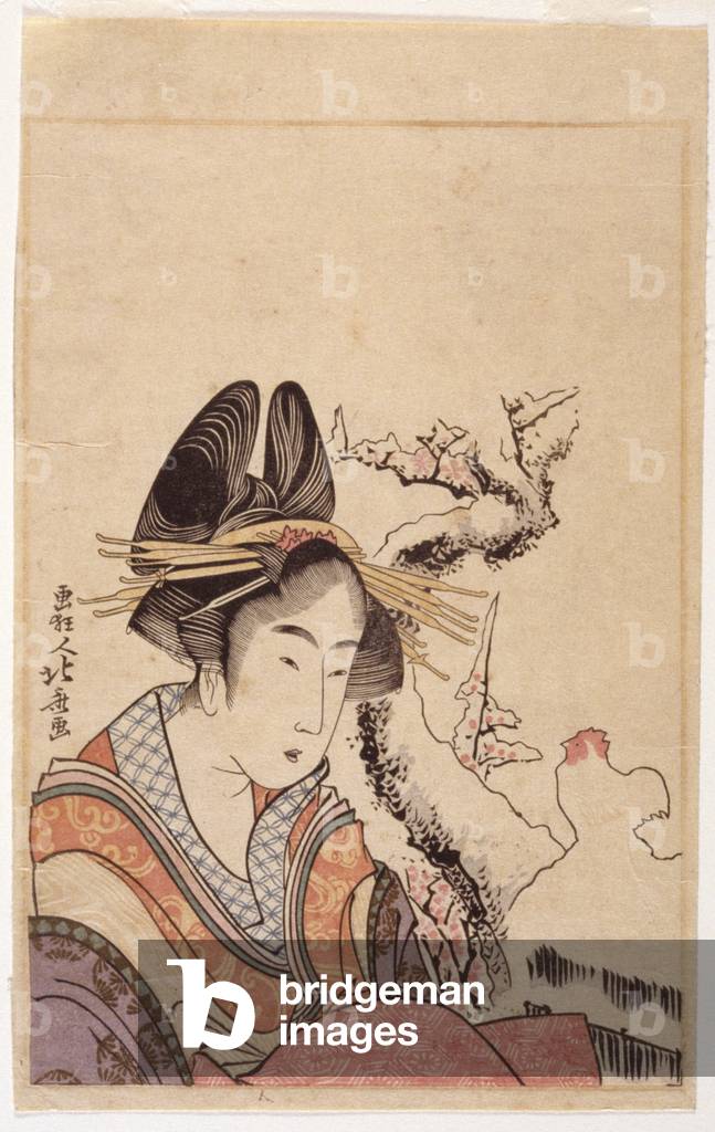 Head Of A Lady (woodblock) by Japanese Artist, b/w