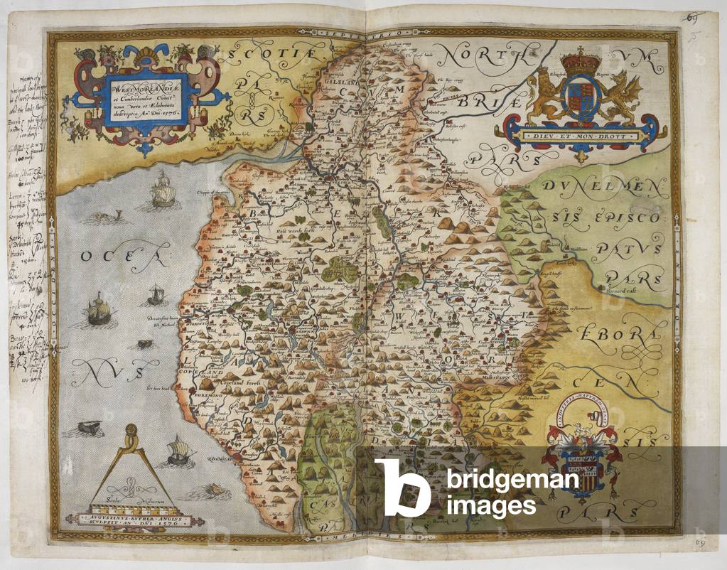 Mappa di Westmoreland e Cumberland, 1576