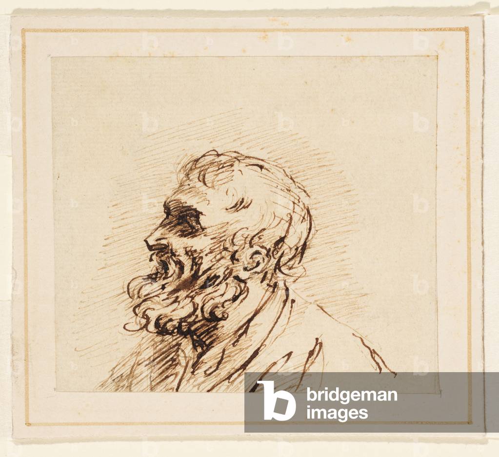 Image of Drawing depicting Head of a bearded man (graphite by British Artist