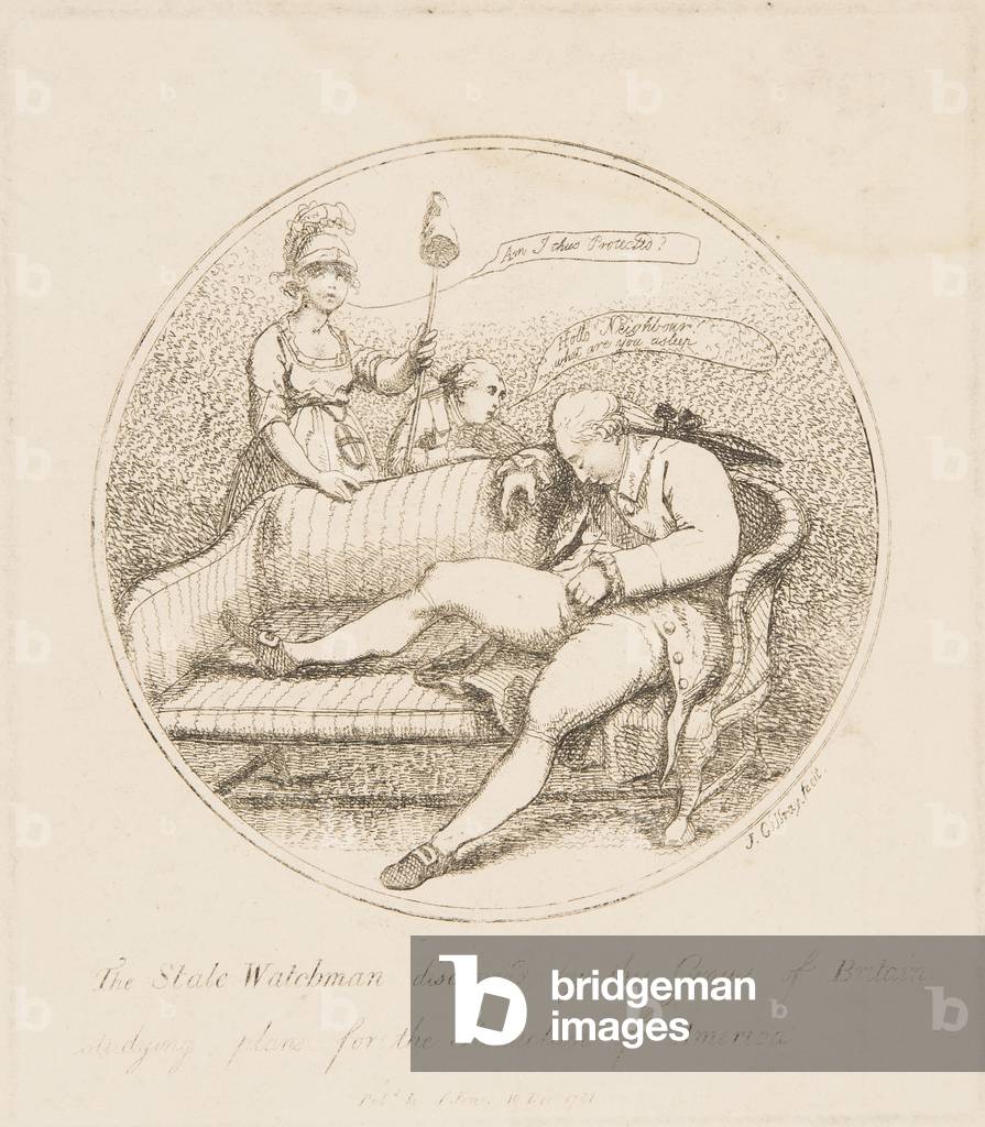 "Il Guardiano di Stato Scoperto dal Genio di Gran Bretagna" 1781 di James Gillray, b/w