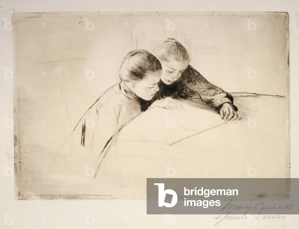 Image of Engraving depicting The Map 1890 by Mary Stevenson Cassatt, b/w
