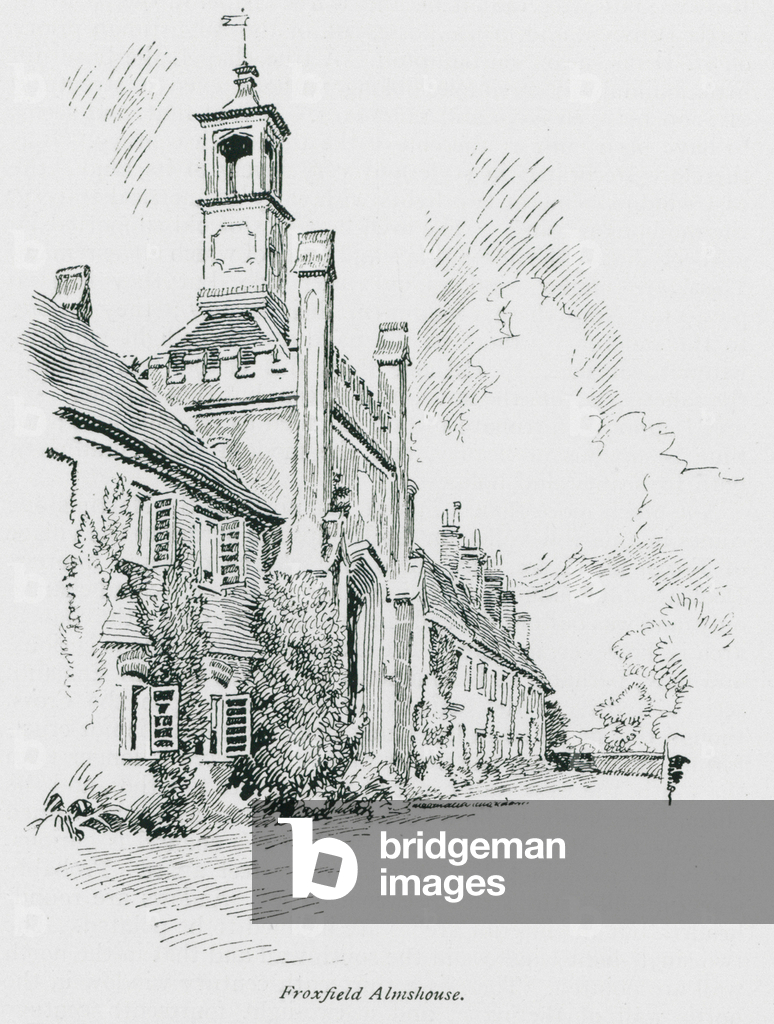 Bild von Druck "Froxfield Almshouse (Litho)" 1901 von Nelly Erichsen