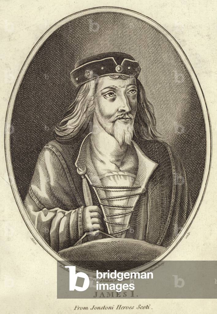 Portrait du roi James I (gravure) par English School, b/w