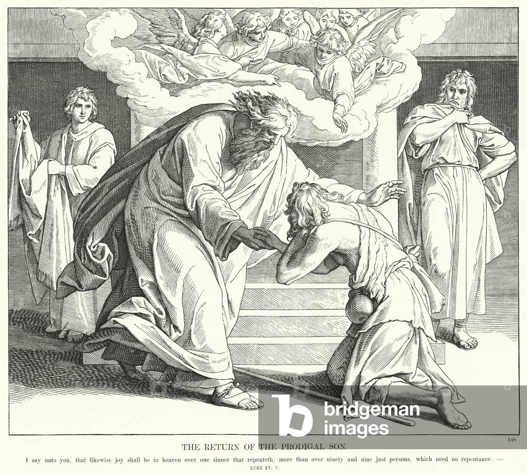 "Il ritorno del figliol prodigo (incisione)" di Julius Schnorr von Carolsfeld, b/w