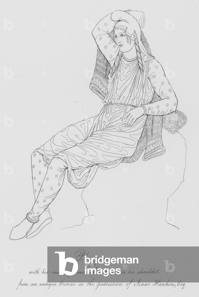 Frigio con il suo cappotto di posta gettato sulla spalla, da un bronzo antico in possesso di Isaac Hawkins, Es