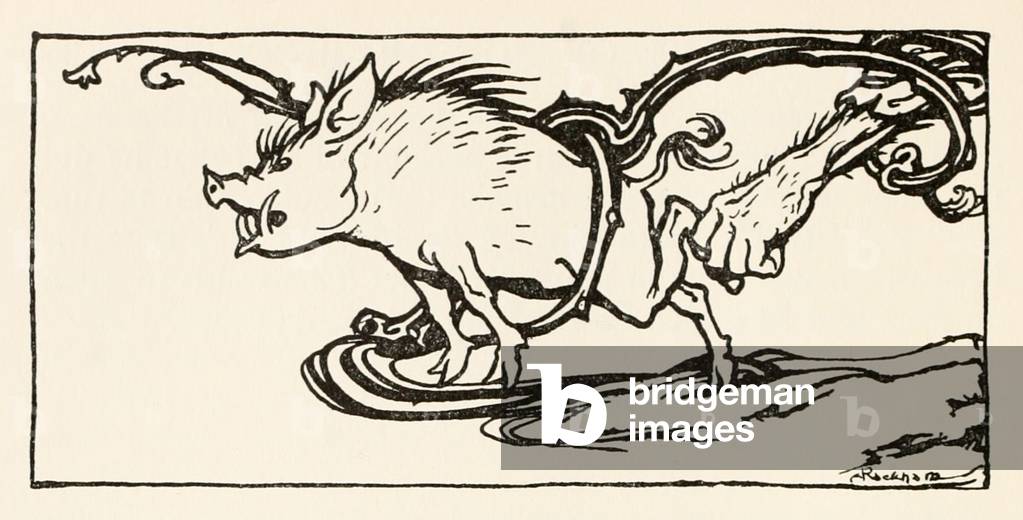 Carl cattura un cinghiale per la sua cena, da 'The Carl of the Drak' in 'Irish Fairy Tales '