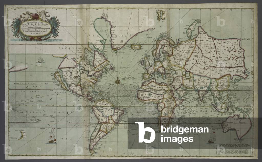 Image de Estampe représentant Une carte nouvelle et correcte du monde à partir d'un atlas de la mer 1707 par E