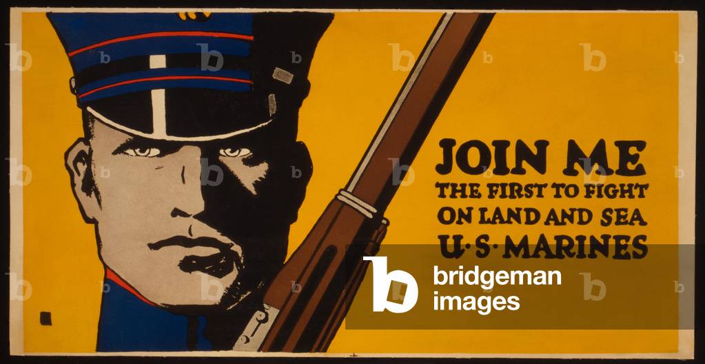 Campagna di reclutamento «Join Me - The First to Fight on Land and Sea - US Marines», pub. 1917 (litografia a 