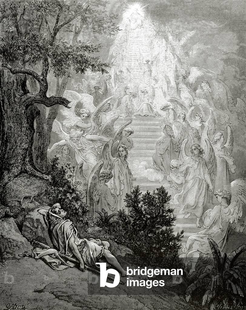 "Il sogno di Jacob. Incisione di Gustave Dore." di Gustave Dore, b/w