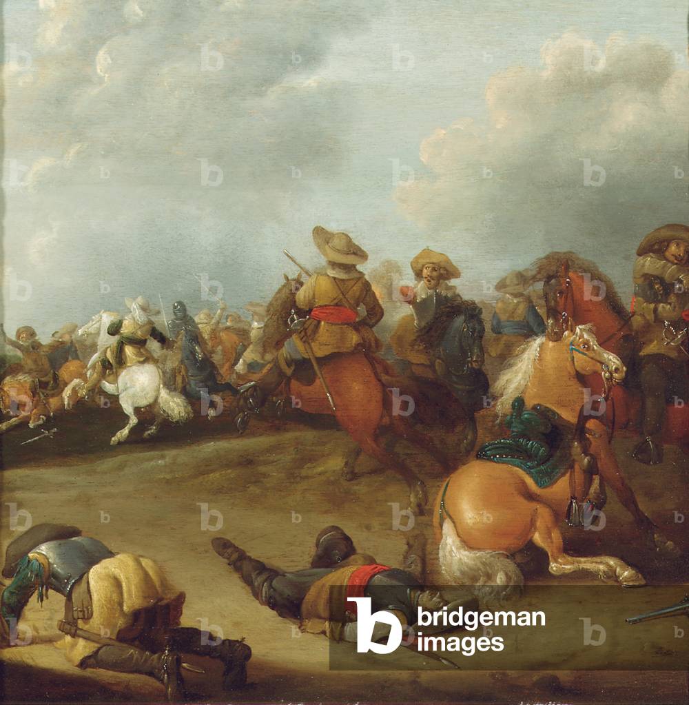 Una battaglia di cavalleria (frammento) (olio su pannello)