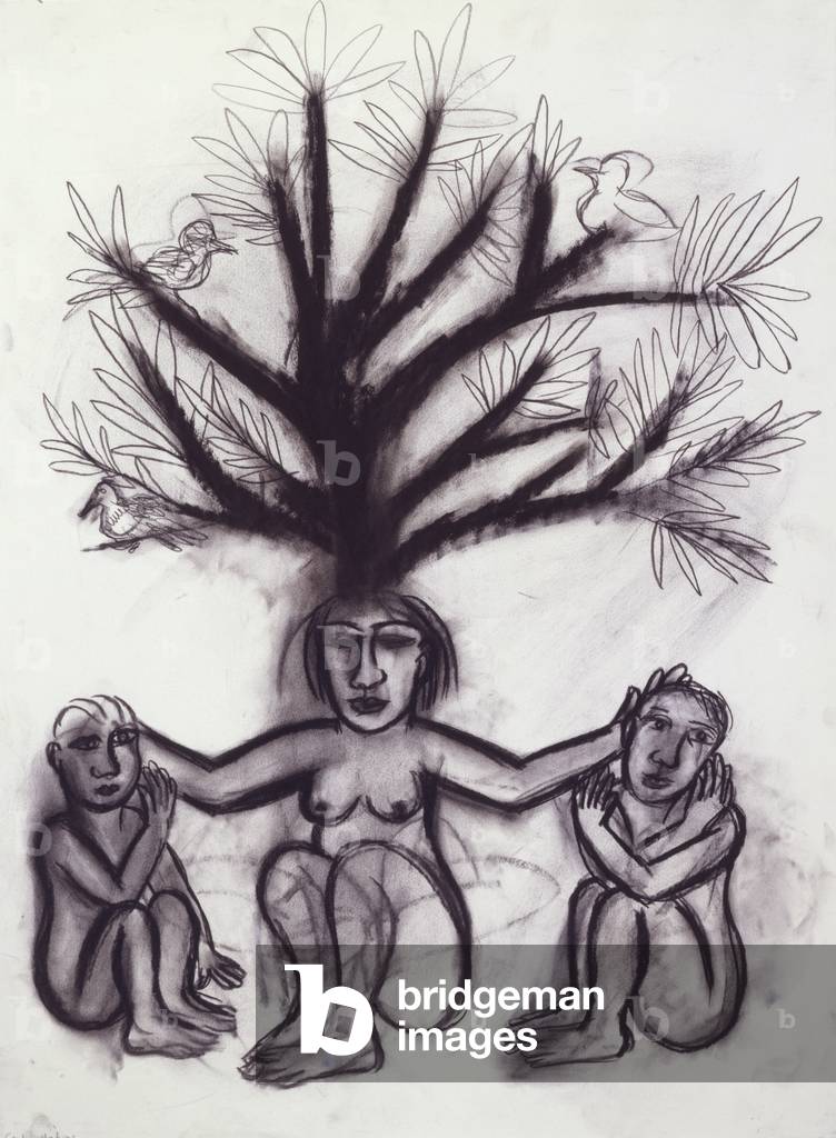 Abri, 1999 (charbon de bois et conté sur papier)