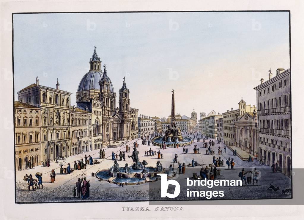 Piazza Navona (hand coloured engraving)
