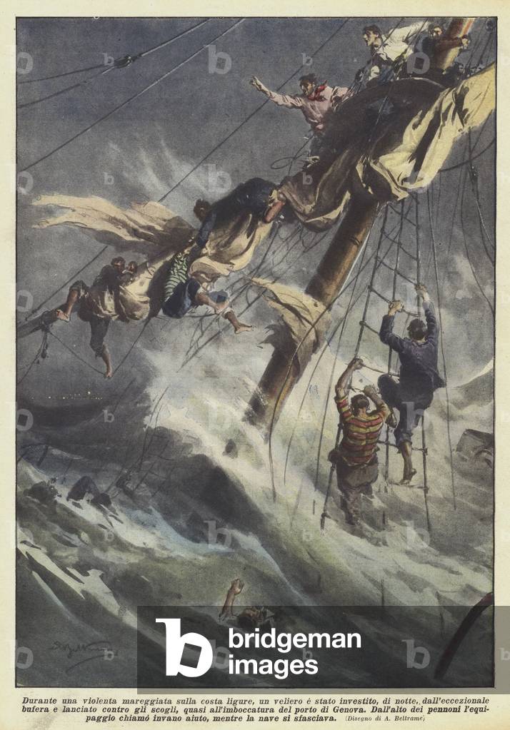 "Durante una violenta mareggiata sulla costa ligure" di Achille Beltrame
