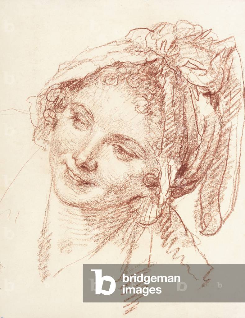 la testa di un giovani ragazza incline al sinistra, (gesso rosso)