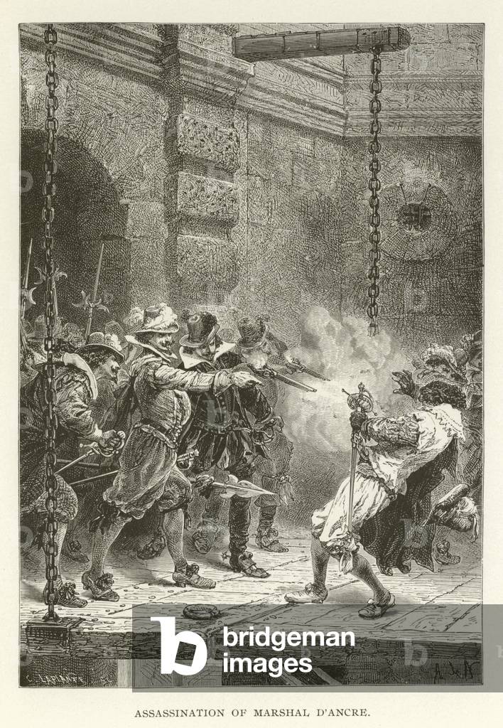 "Mord an Marschall d'Ancre (Gravur)" von American School, b/w