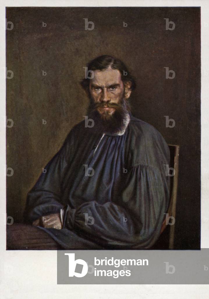 Leo Tolstoi, russischer Schriftsteller, Kurzgeschichtenautor und Dramatiker (Farblitho)