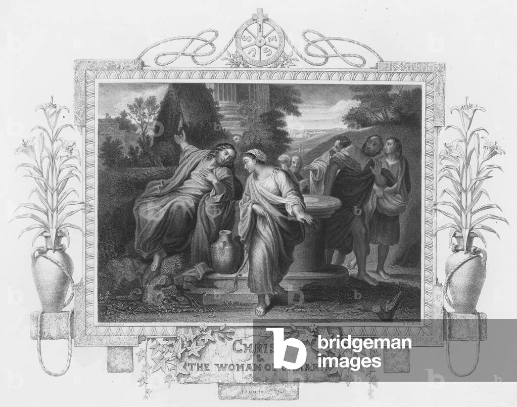Christ and the woman of Samaria (engraving) by English Artist, b/w