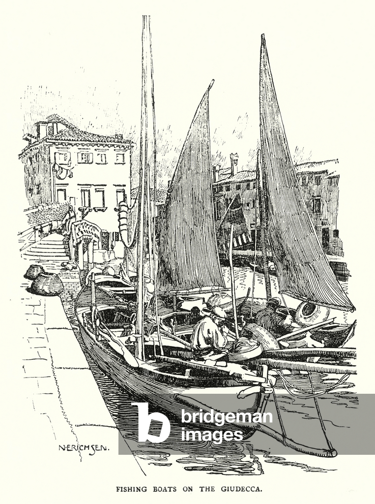 Bild von Druck "Fischerboote auf der Giudecca (Litho)" 1901 von Nelly Erichsen
